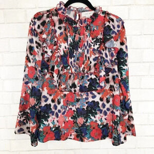 Lost Ink Floral & Animal Print Ruffle Blouse, XS